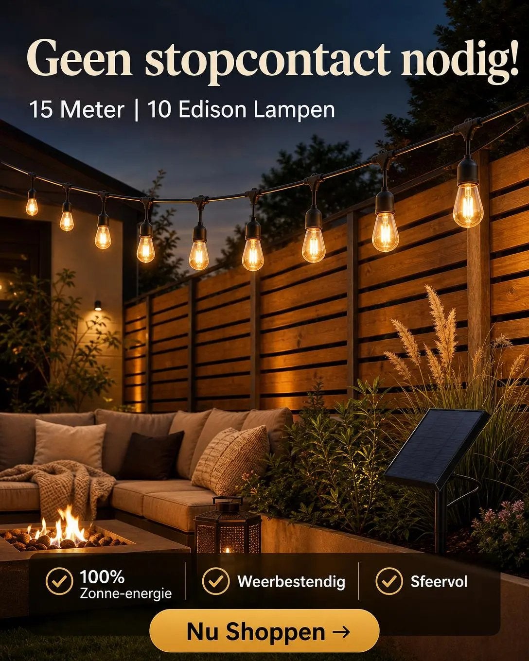 Solar Prikkabel 15M –  voor Tuin & Overkapping, Kunststof, Info@return2value.com, Minder dan 50 watt, R2V