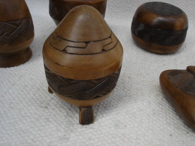 5 stuks KUBA [Congo] art wooden boxes, Hout, Afrika, Ophalen of Verzenden, 12 cm