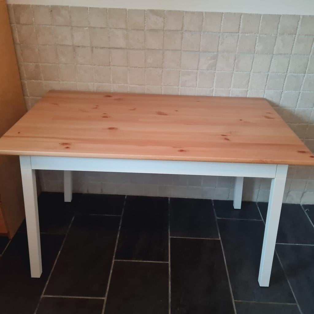 Houten ikea eettafel met wit onderstel, Gebruikt, 100 tot 150 cm, Modern Scandinavisch, Vier personen