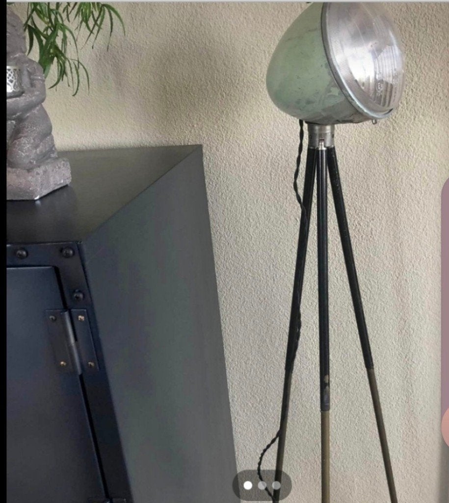 Stoere staande retrolamp op statieff, Huis en Inrichting, Ophalen, Gebruikt, Metaal, 100 tot 150 cm