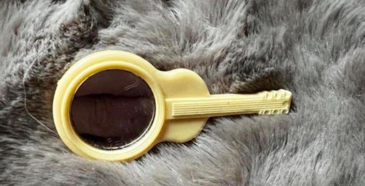 Vintage gitaar broche made w germany Kunststof 6,5-3 cm, Ophalen of Verzenden, Zo goed als nieuw, Overige materialen