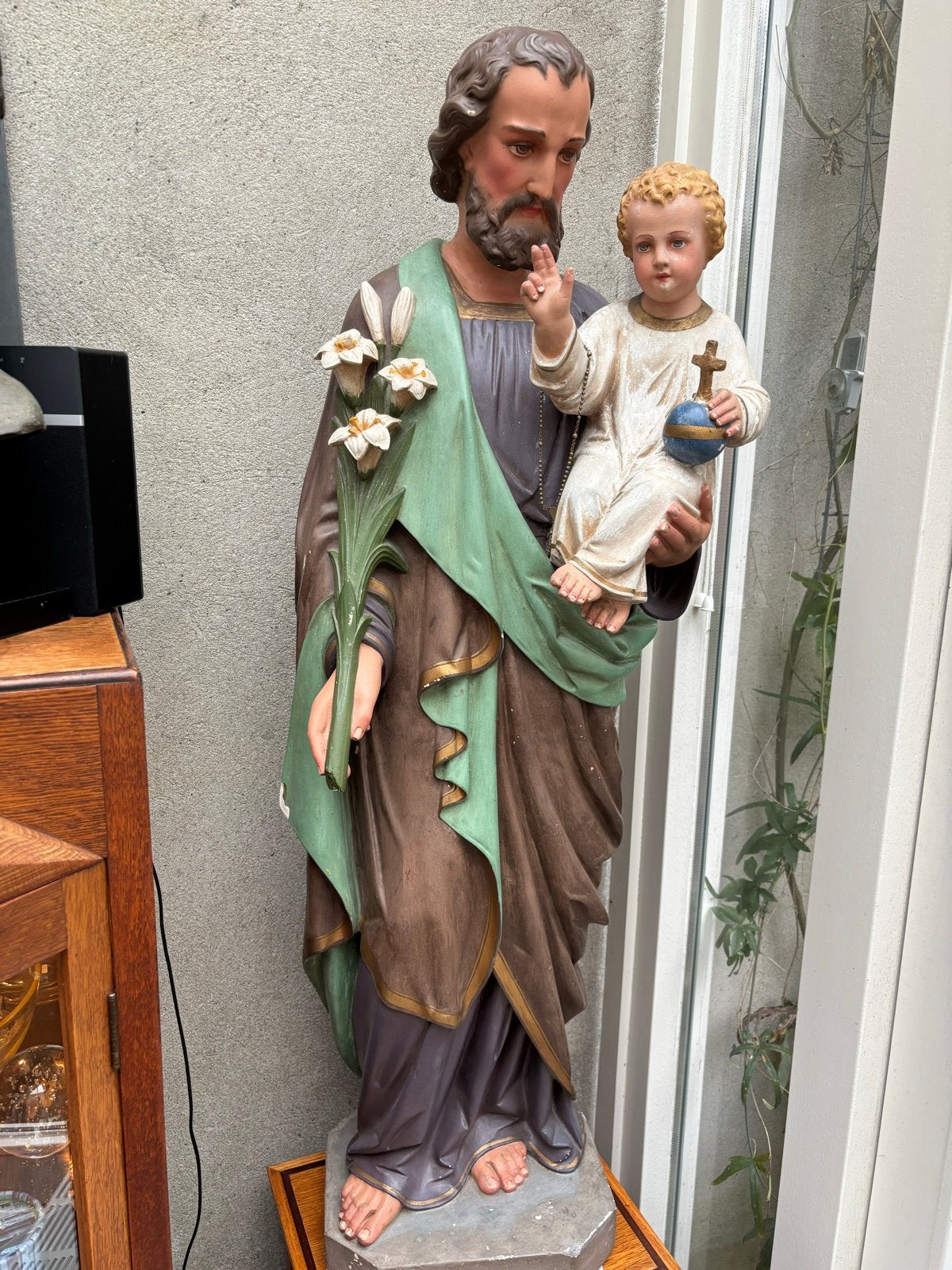 Antiek beeld Jozef met kindje Jezus 1,20 meter, Ophalen