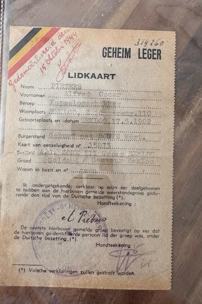 Belgische verzetskaart - Geheim Leger / Armée Secrète - WO2, Ophalen of Verzenden, Overige soorten, Duitsland, Overige typen