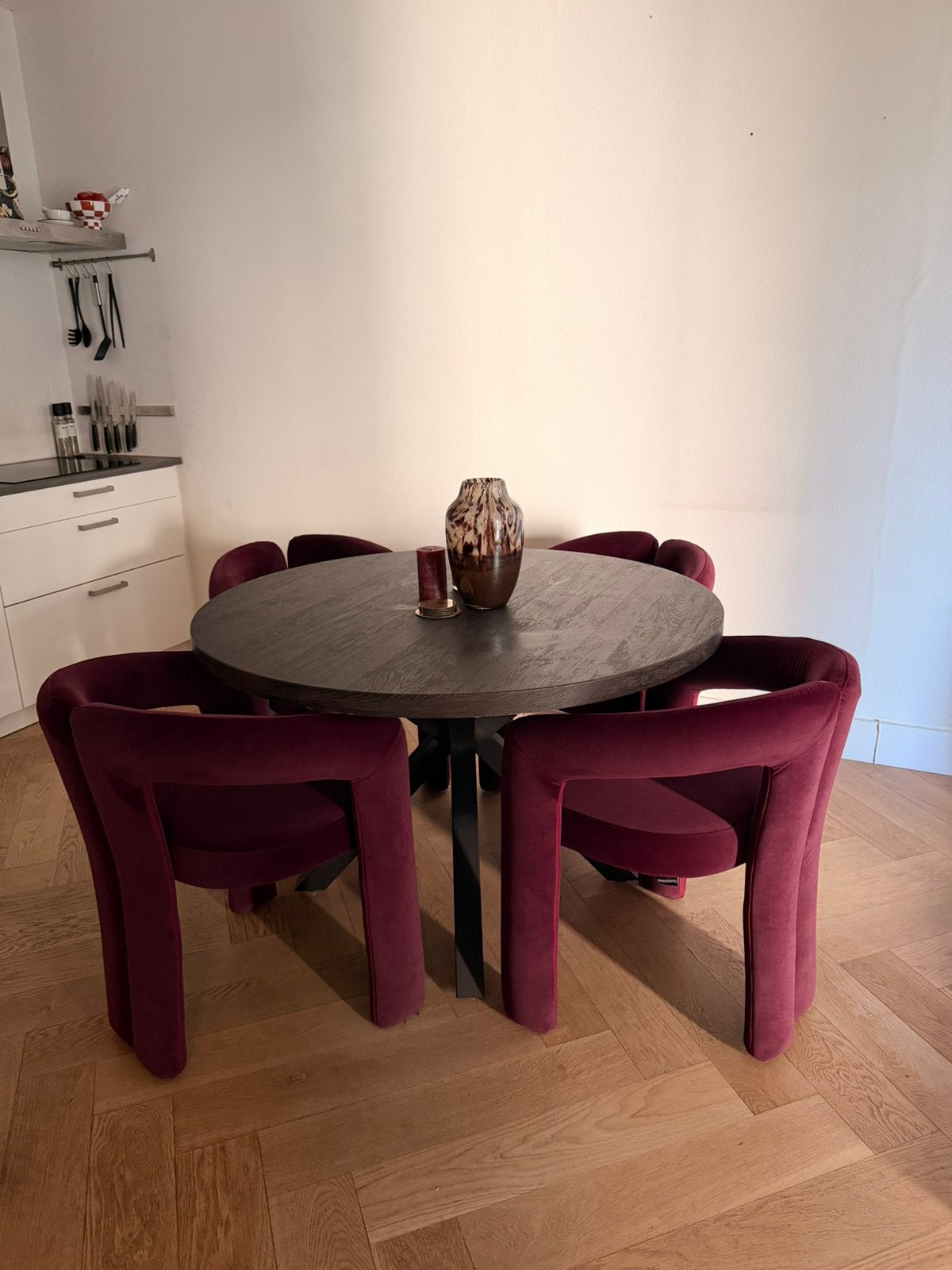 Zwart houten eettafel, Ophalen, Gebruikt, 100 tot 150 cm, Rond