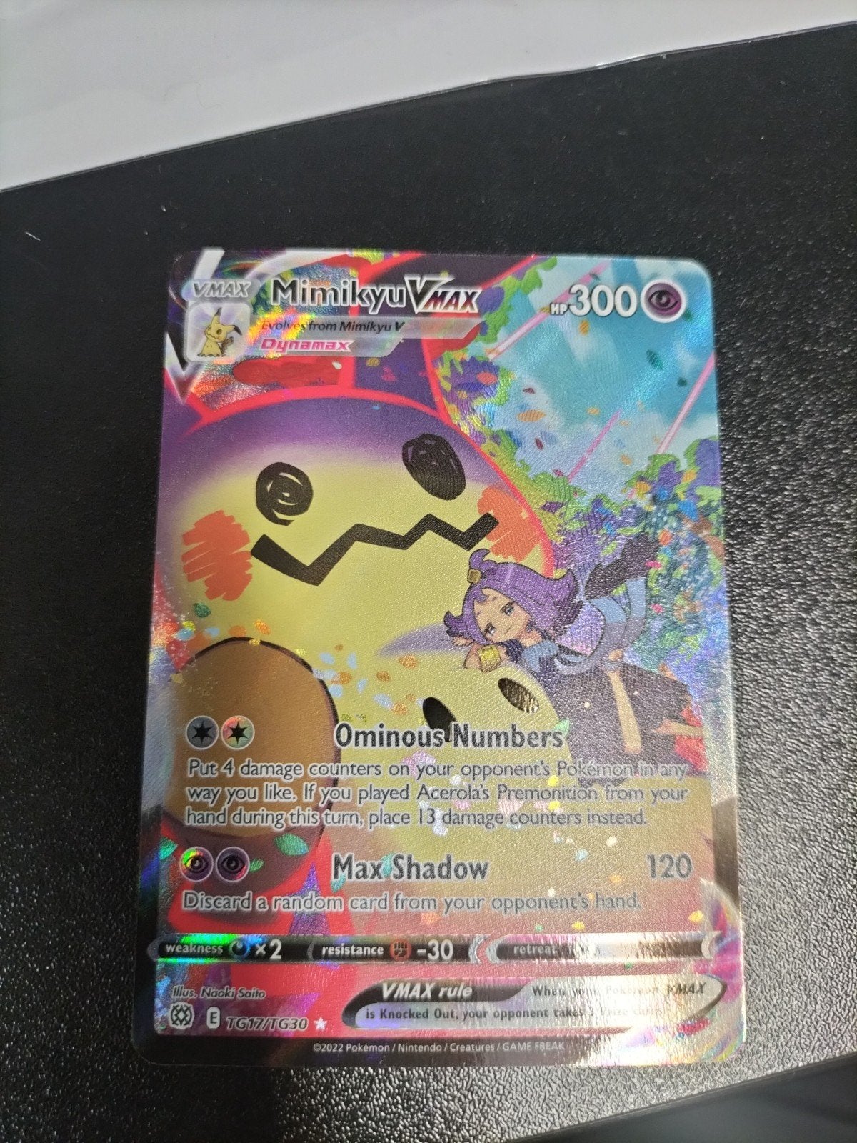 Pokémon Kaart: Mimikyu VMAX TG17/TG30 (Zo goed als nieuw), Ophalen of Verzenden, Zo goed als nieuw, Losse kaart