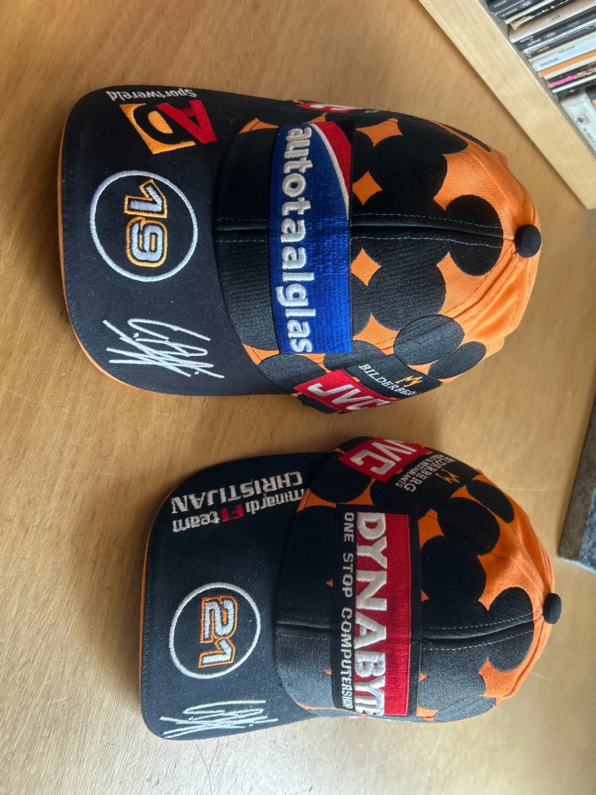 2x Vintage Racing Petten - Oranje/Zwart met Sponsors, Ophalen of Verzenden, Gedragen, One size fits all, Pet