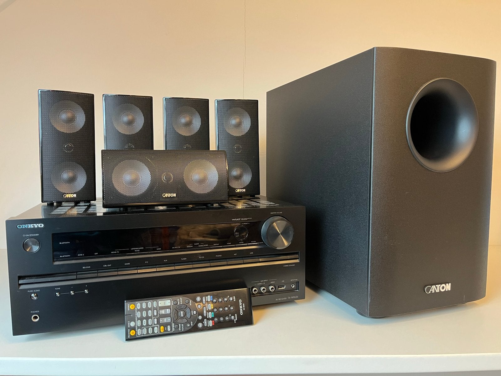 Onkyo TX-NR626 A/V receiver met Canton 5.1 Luidsprekerset, Gebruikt, Losse componenten, Speakers, Ophalen