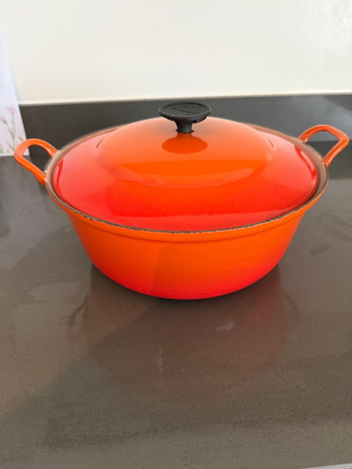 Le Creuset braadpan 30 cm - Oranje geëmailleerd gietijzer, Gebruikt, Met deksel, Le Creuset, Ophalen of Verzenden