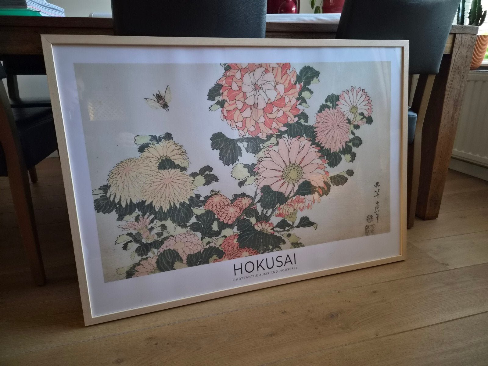 grote lijst met poster van Hokusai, Ophalen, Zo goed als nieuw, Hout, Beige