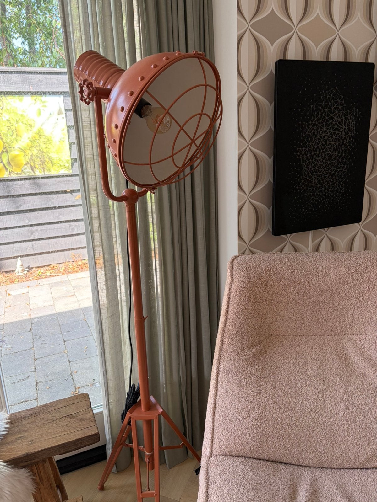 Vintage industriële vloerlamp op statief, echte eyecatcher!, Ophalen, Zo goed als nieuw, 150 tot 200 cm