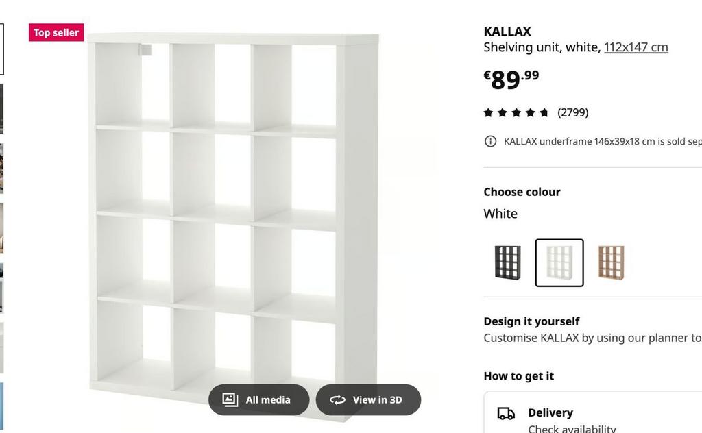 IKEA KALLAX Kast wit 112x147 cm - Zo goed als nieuw, Huis en Inrichting, Ophalen, Zo goed als nieuw