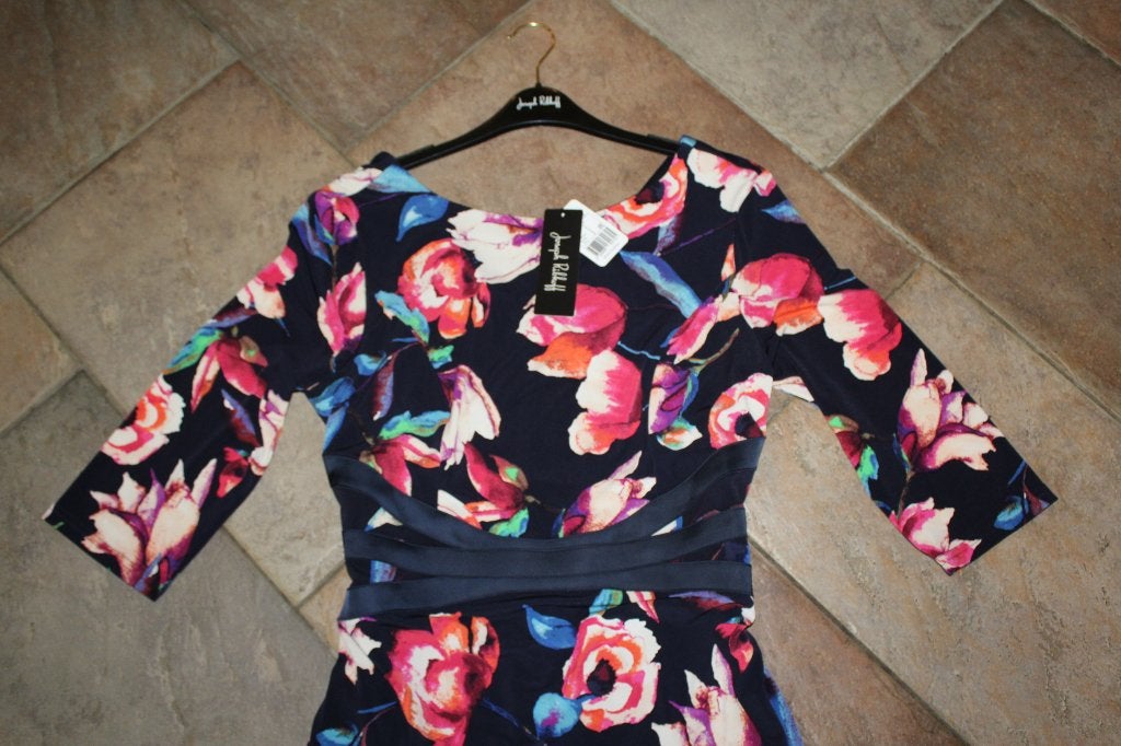 Joseph Ribkoff prachtige elegante blauw/bloem jurk mt 42, Meerkleurig, ., Maat 42/44 (L), Joseph Ribkoff