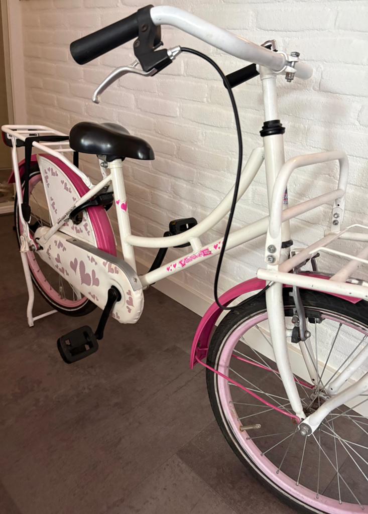 Meisjesfiets Volare Yipee 20 inch - Wit/Roze, Ophalen, Terugtraprem, Gebruikt, Handrem