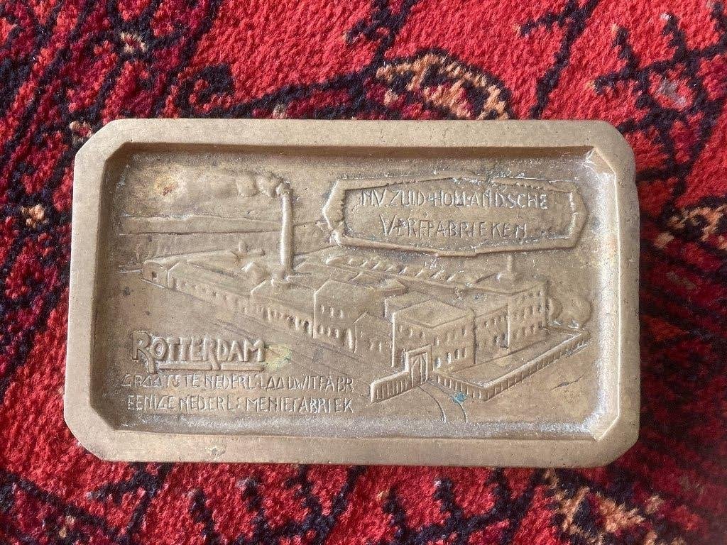 zwaar bronzen schaaltje Verffabriek Rotterdam 17cm X 10,3cm, Ophalen of Verzenden, Brons