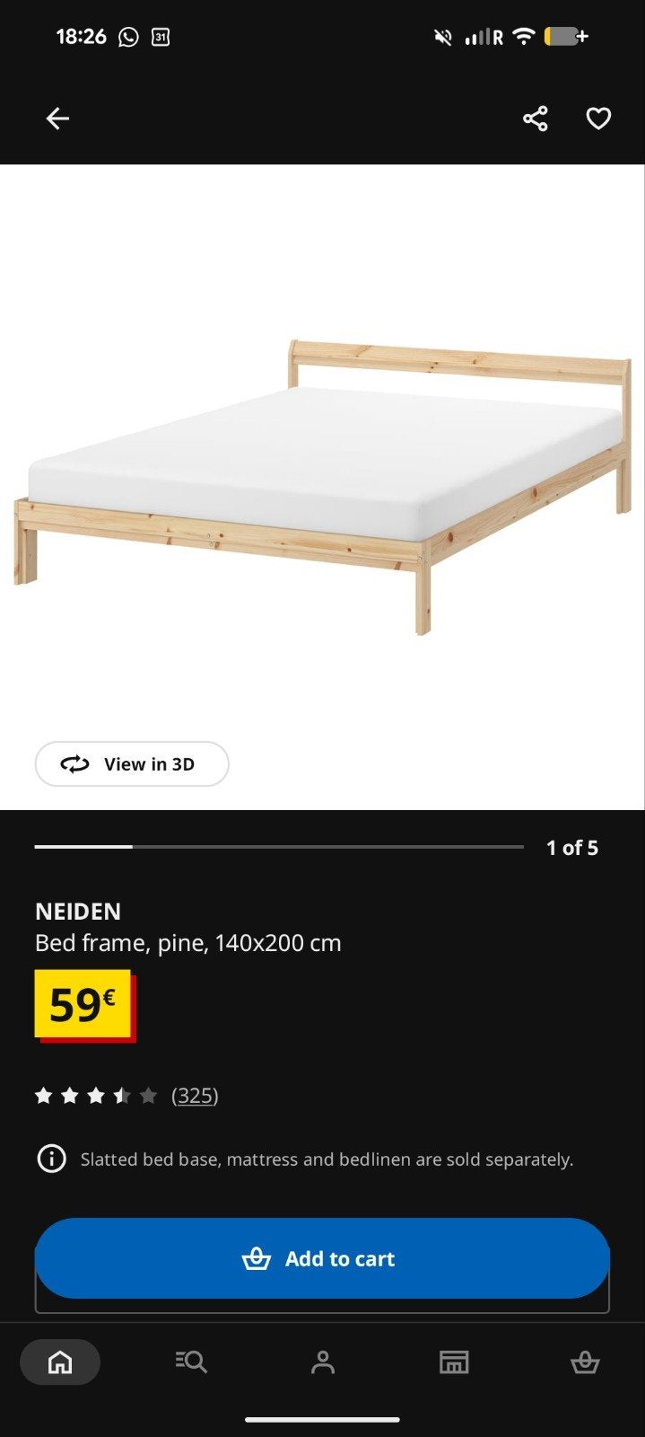 IKEA NEIDEN Bedframe, grenen, 140x200 cm, Ophalen, Overige kleuren, Modern, Scandinavisch, Tweepersoons