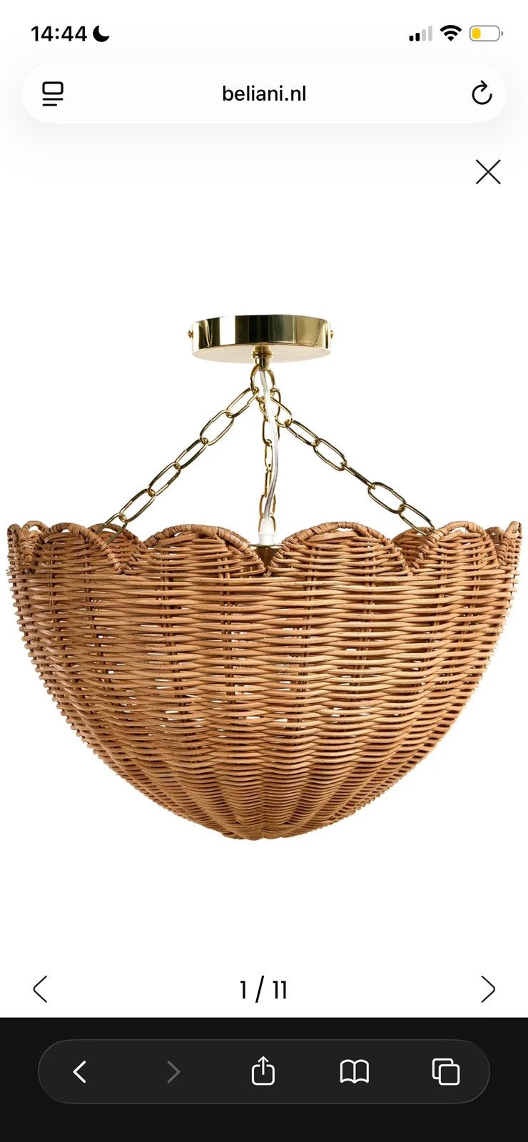 Beliani rotan hanglamp schelpvorm - Nieuw staat, Huis en Inrichting, Ophalen of Verzenden, Zo goed als nieuw, Overige materialen