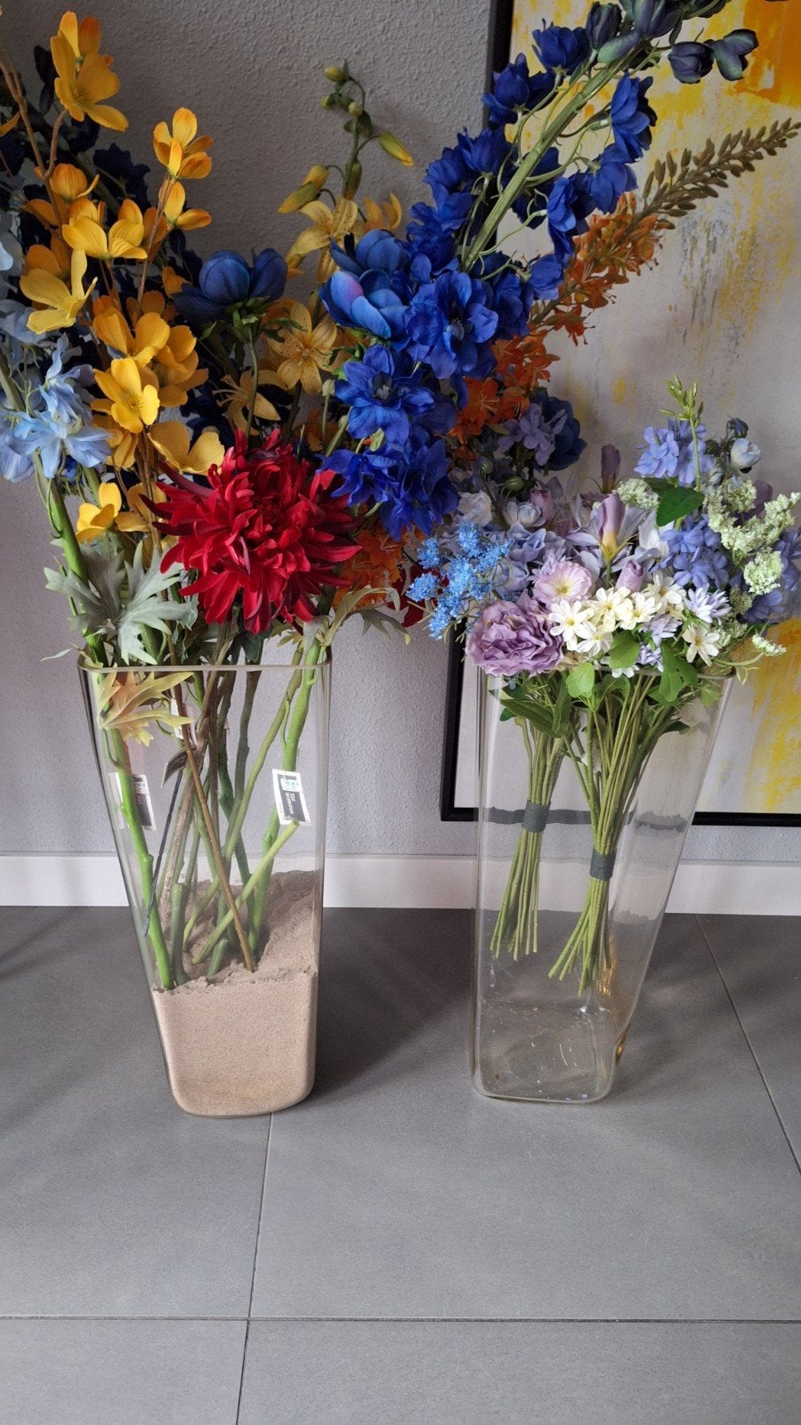Glazen vazen 60hx22b. Zonder bloemen, Ophalen
