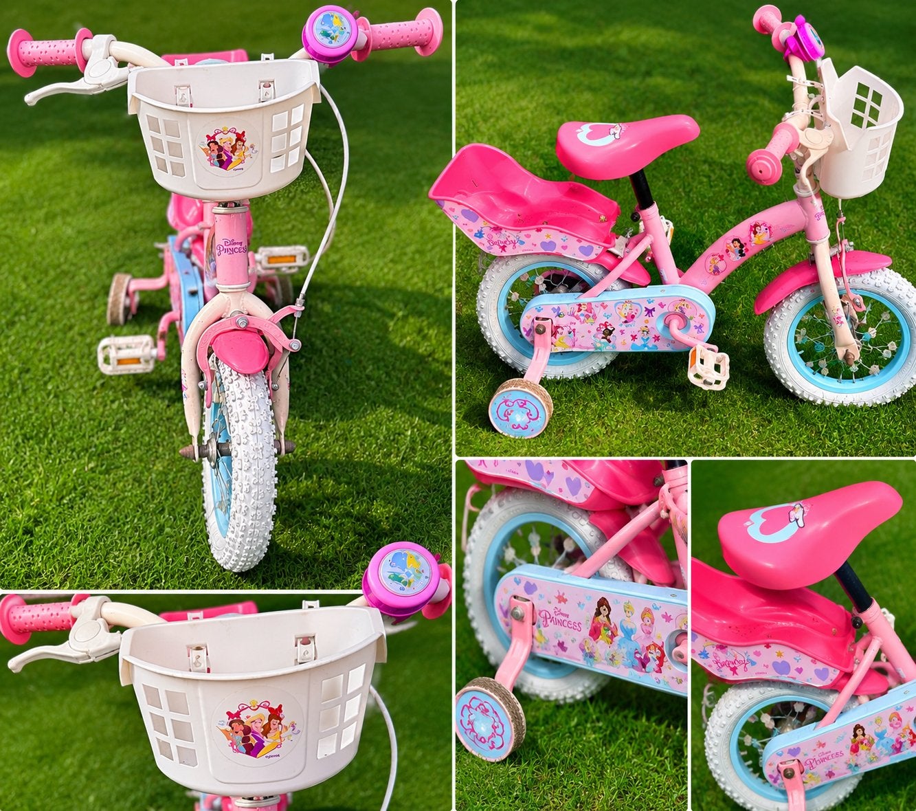 Kinderfiets 12 inch Disney Princessen met zijwieltjes, Zijwieltjes, Gebruikt, Velgrem, Ophalen of Verzenden