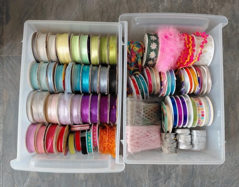 Pakket van 70 soorten linten, Hobby en Vrije tijd, Ophalen of Verzenden, Zo goed als nieuw, Lint, Band of Elastiek