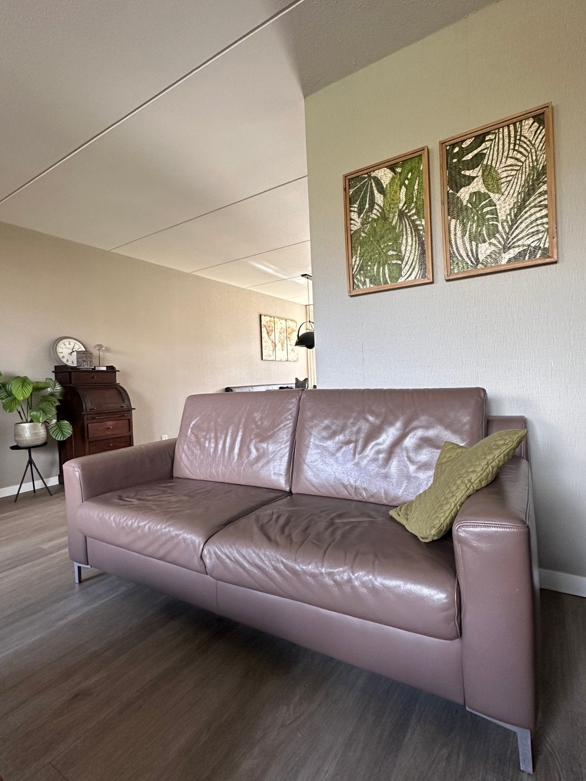 Comfortabele bruine leren banken/bankstel. Ook los te koop., Huis en Inrichting, Banken | Bankstellen, Ophalen, Gebruikt, 150 tot 200 cm