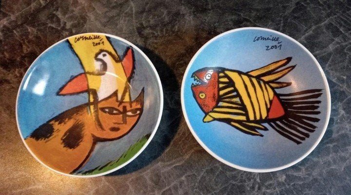 Corneille schaaltjes 2001 - Kat en Vis   €15 samen, Antiek en Kunst, Ophalen