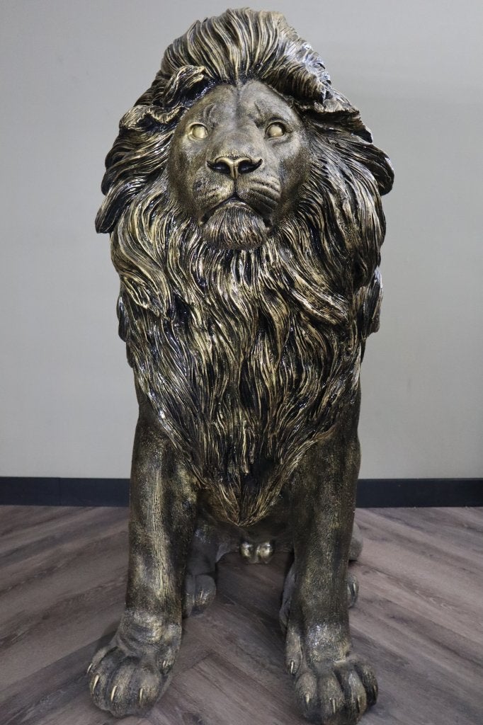 Leeuw beeld antiek goud 134 cm | Tuinbeeld & woondecoratie