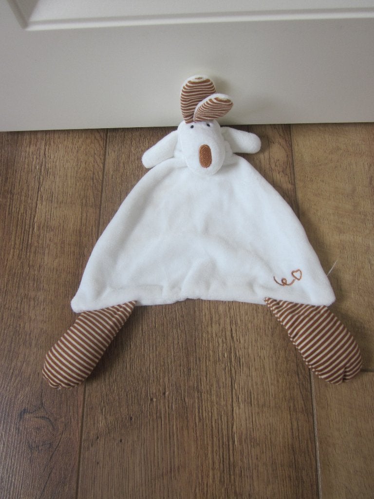Oeko-Tex Kruidvat wit-bruin gestreepte knuffeldoek konijn 2x, Overige merken, Overige karakters, Ophalen of Verzenden, Wasbaar