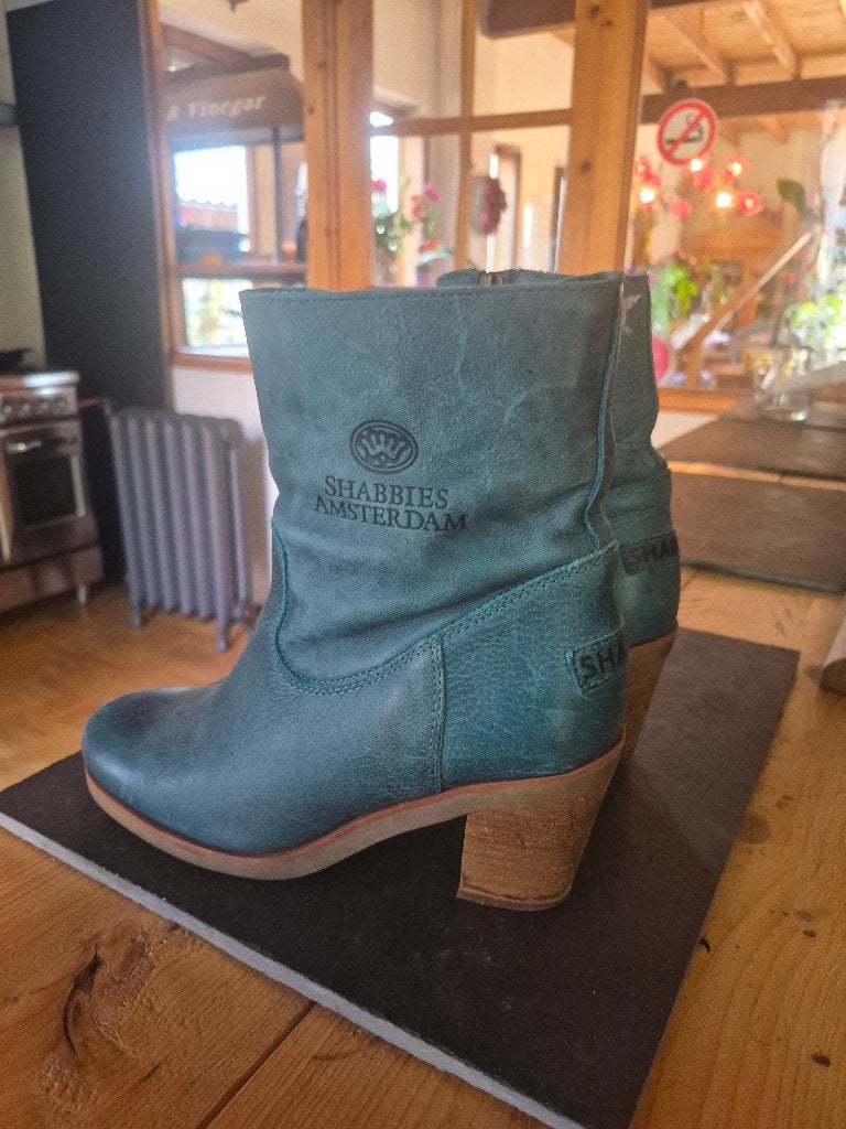 Mooie groene laarzen van Shabbies, Shabbies Amsterdam, Lage of Enkellaarzen, Ophalen of Verzenden, Zo goed als nieuw