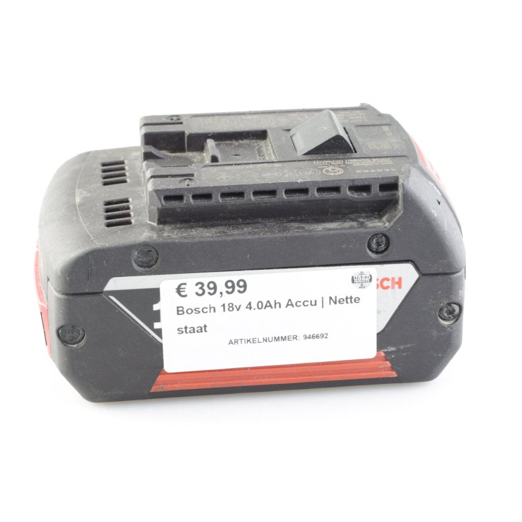 Bosch 18v 4.0Ah Accu | Nette staat, Bosch, Zo goed als nieuw, Support@bosch.com, Robert Bosch GmbH
Robert-Bosch-Platz 1
70839 Gerlingen-SchillerhÃ¶he
Germany