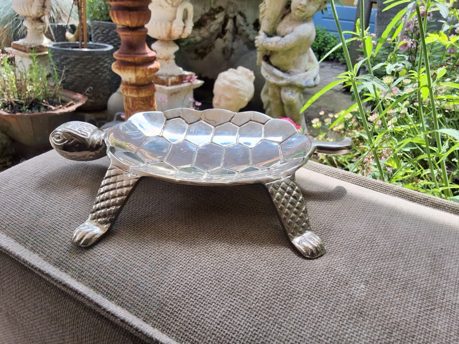 schildpad schaal - zilverkleurig vintage design metaal, Ophalen of Verzenden