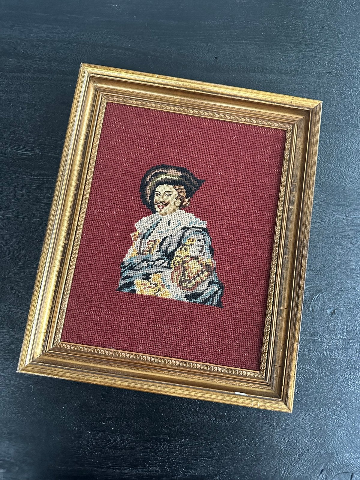 Vintage Geborduurd Schilderij "De Lachende Cavalier", Ophalen of Verzenden