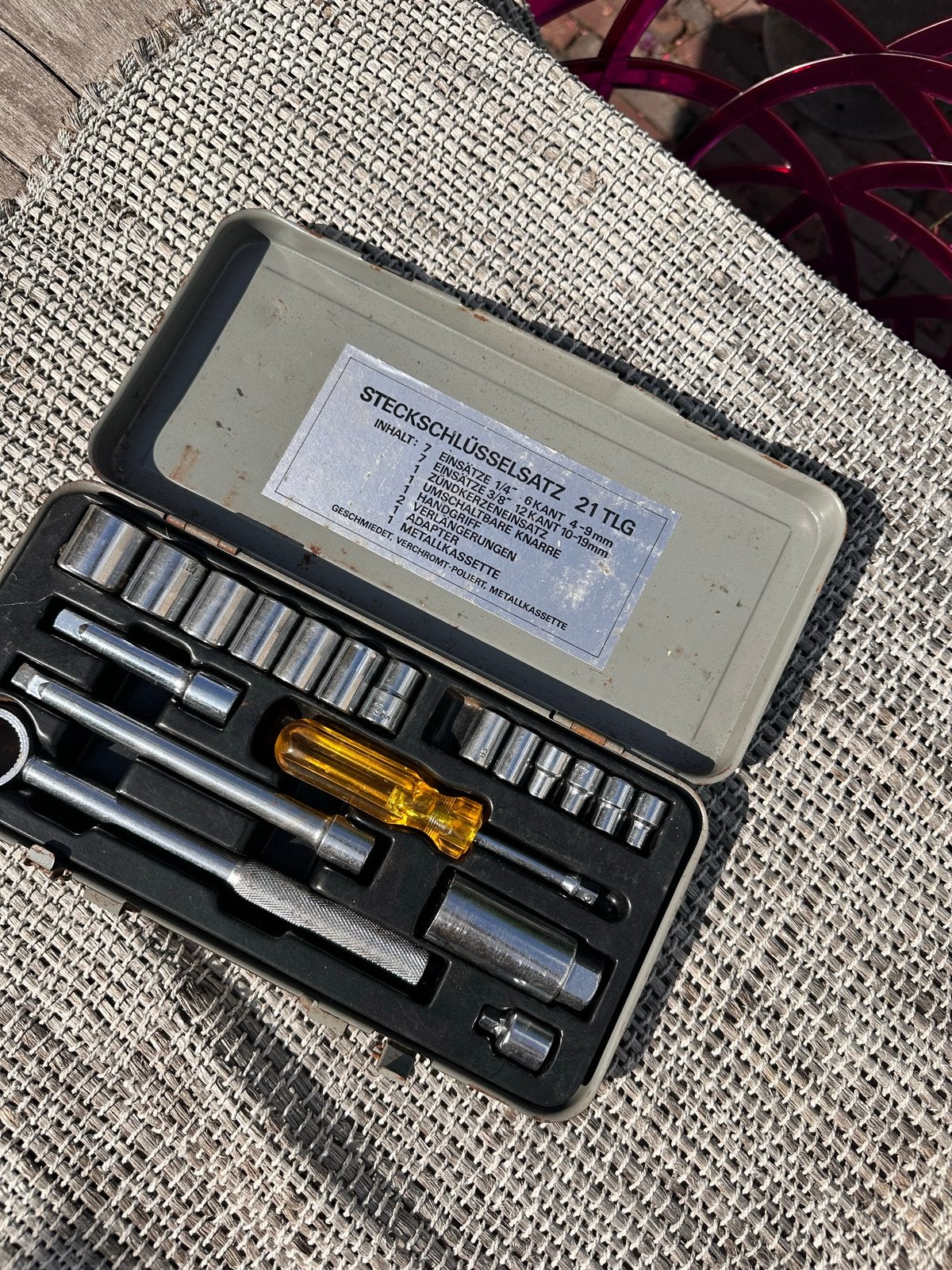 Dop sleutel set  21-delig in metalen cassette, Verzenden, Gebruikt, Gereedschapsset, Overige merken
