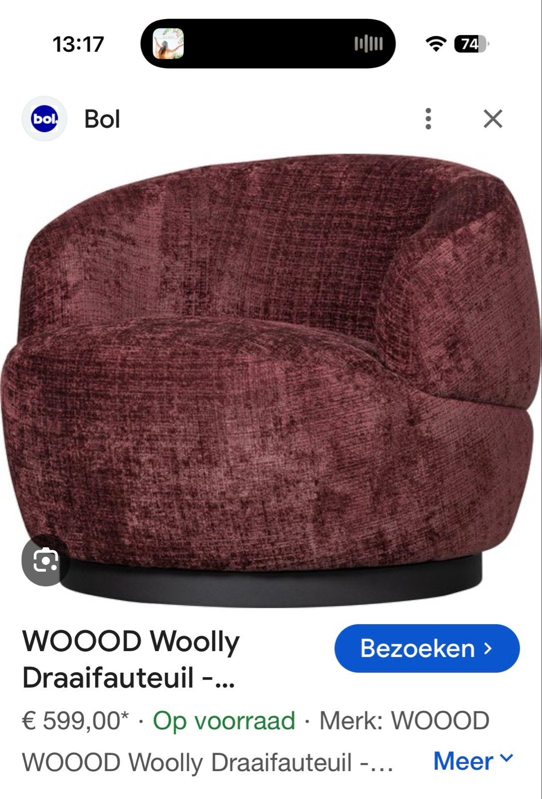 Gezocht: Woood/Bepurehome Woolly fauteuil aubergine, Huis en Inrichting, Ophalen of Verzenden, Zo goed als nieuw, Stof