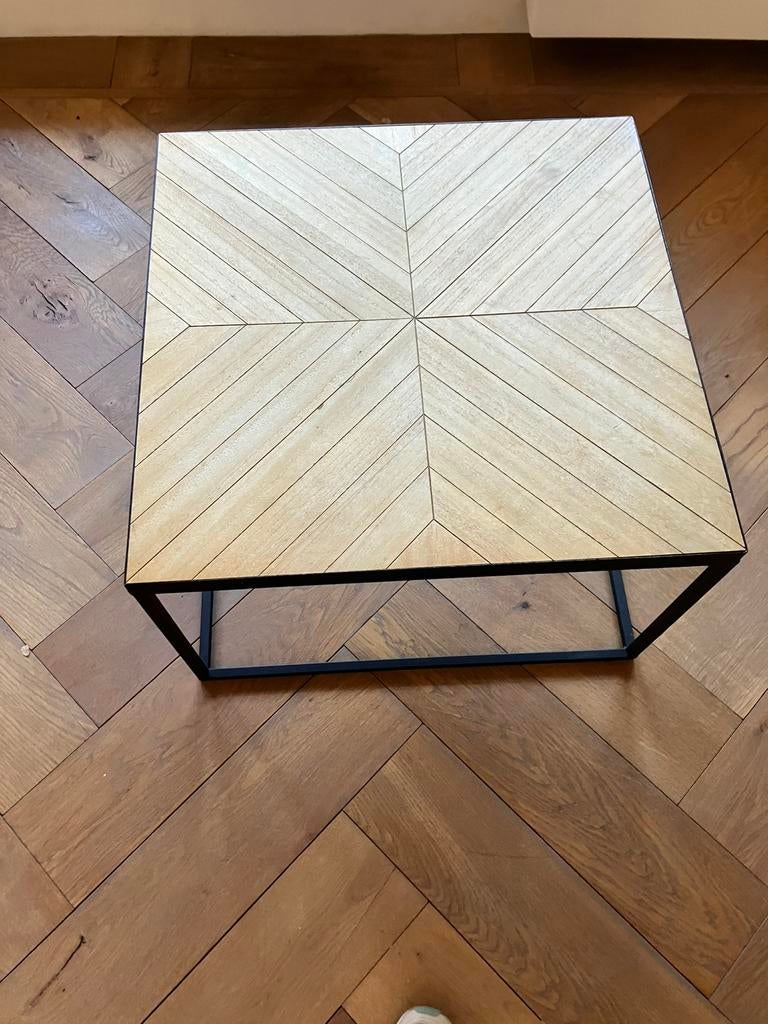 Salon bijzettafel. Hout met staal, Huis en Inrichting, Tafels | Salontafels, Gebruikt, 50 tot 100 cm, Vierkant, Minder dan 50 cm