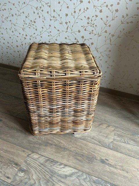 Rieten Hocker, Vierkant, Minder dan 50 cm, Ophalen of Verzenden, Zo goed als nieuw