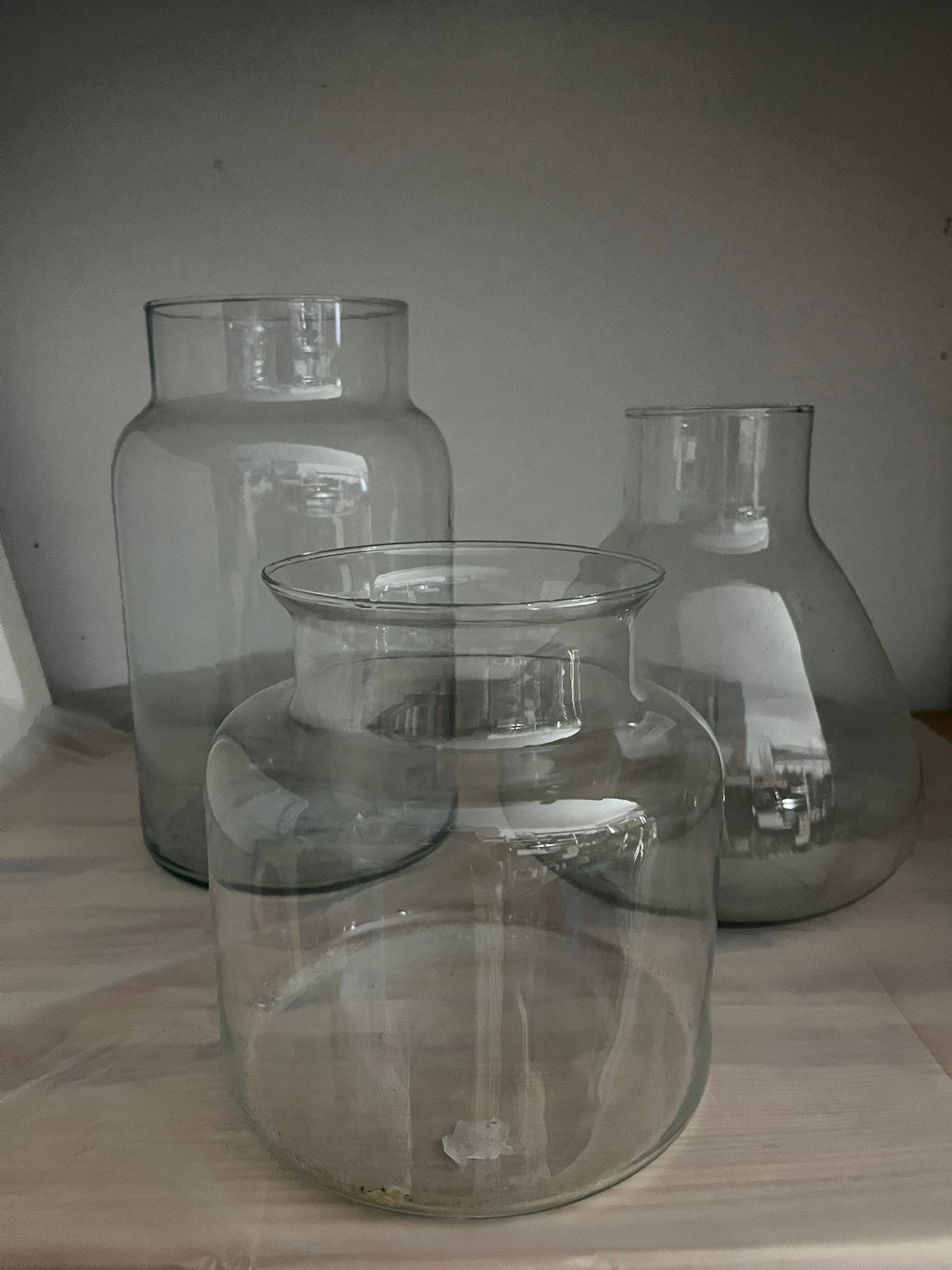 7 glazen vazen en decoratiepotjes – diverse formaten, Ophalen, Gebruikt, Transparant, Glas