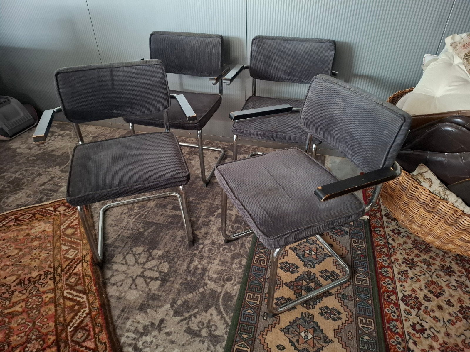 Leuke Retro Buizenframe Sledestoel arm-stoelen 4x. Zie foto,, Ophalen, Gebruikt, Zwart, Vier