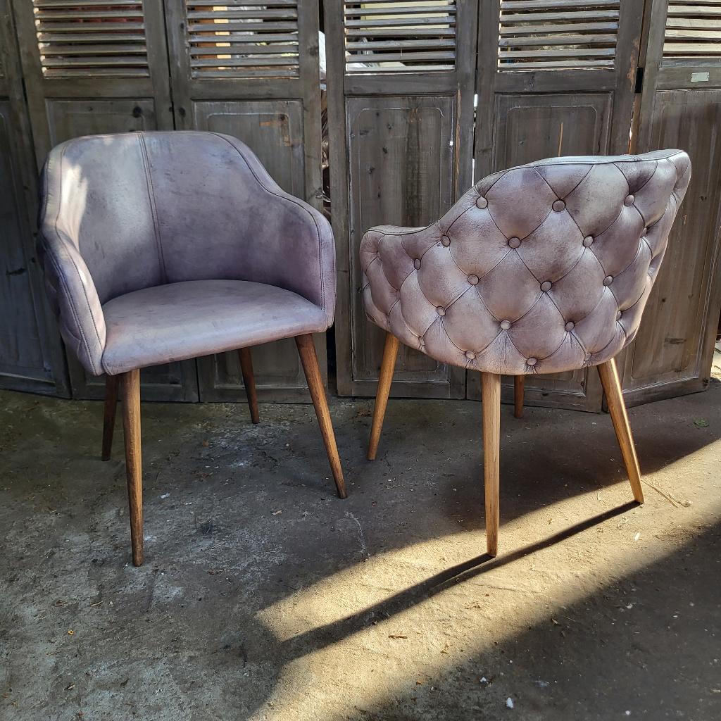 Set van 2 Chesterfield stoelen, bijzet fauteuils, grijs leer, Twee, Chesterfield, Leer, Ophalen of Verzenden