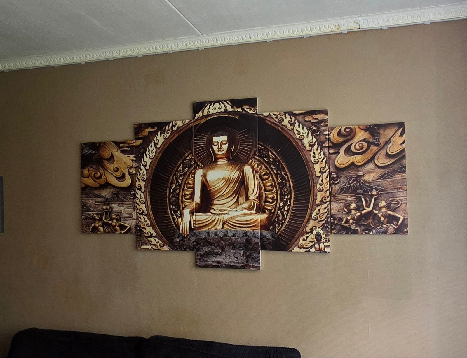 Boeddha wanddecoratie - 5-delig schilderij, Zo goed als nieuw, Goud, Overige materialen, Ophalen