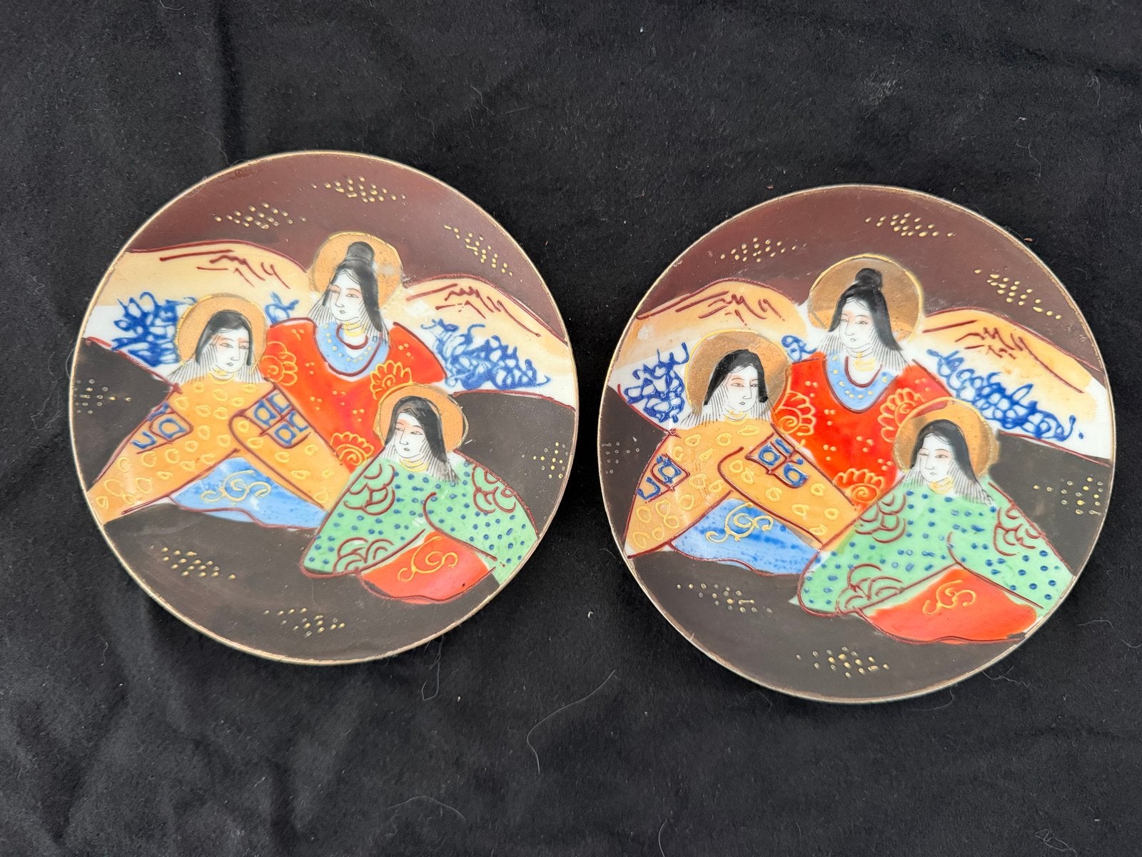 Set van 2 Vintage Japanse Kutani / Satsuma Geisha Bordjes, Ophalen of Verzenden