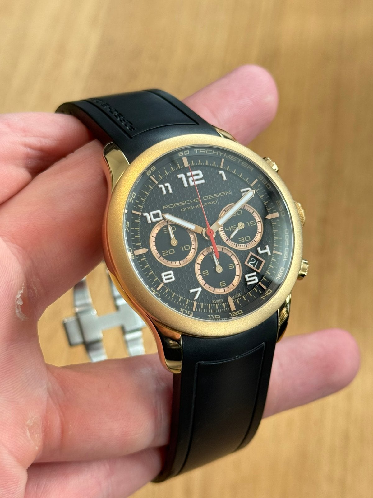 Porsche Design Dashboard 42mm 18K Roségoud 2010 Compleet, Sieraden, Tassen en Uiterlijk, Horloges | Heren, Gebruikt, ., Kunststof