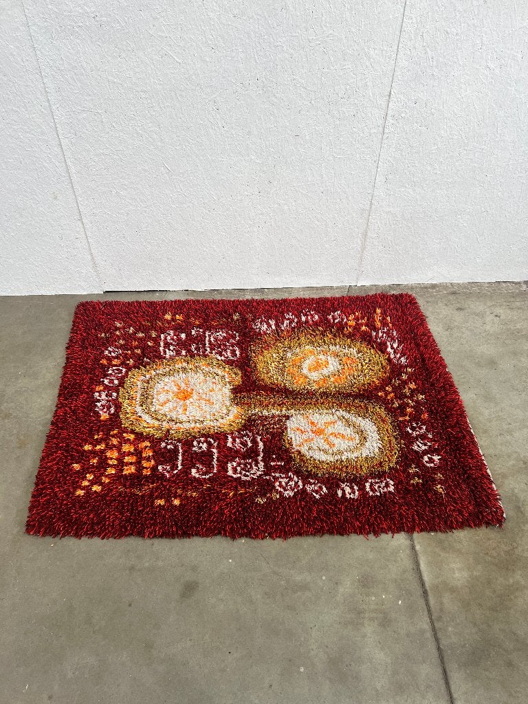 Scandinavisch Vintage Wollen Vloerkleed, Rya, Zweden 1960's, Huis en Inrichting, Gebruikt, Onbekend, Ophalen of Verzenden, Onbekend