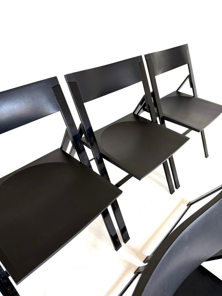 6x design klapstoel ‘P08’, Justus Kolberg, Tecno ‘90, Kunststof, Vintage retro buisframe design rotan webbing papercord deens
