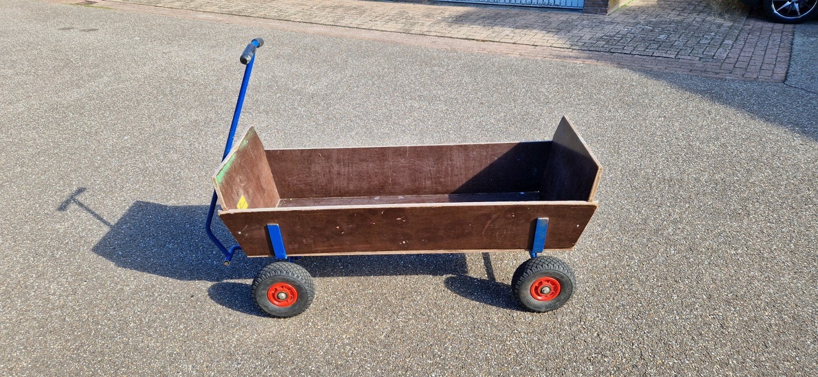 Stevige grote houten bolderkar met luchtbanden ca 60x140, Ophalen, Gebruikt