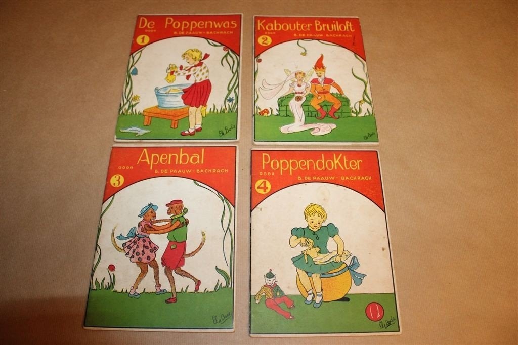 De Poppenwas e.a. — 4 Oude Boekjes Handgekleurd ca. 1945, Ophalen of Verzenden, Gelezen