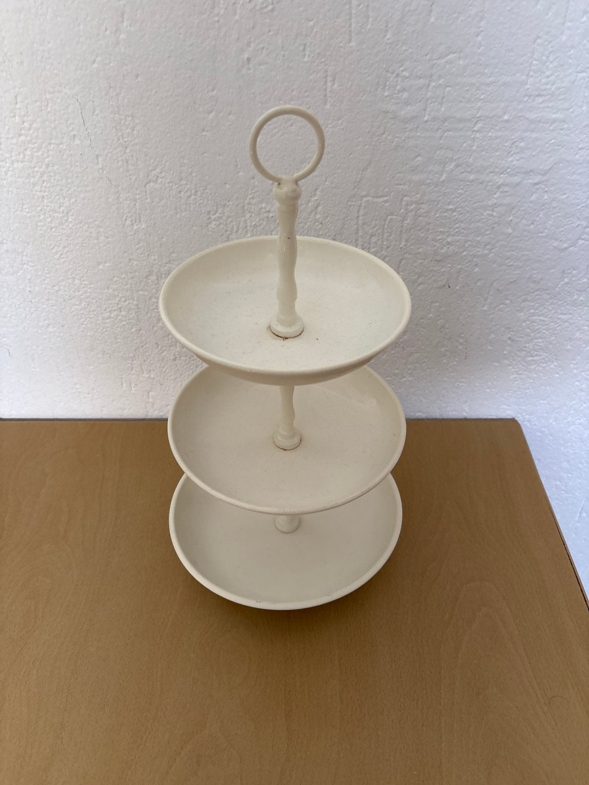 Vintage etagere 3-laags, crème-wit emaille, Ophalen