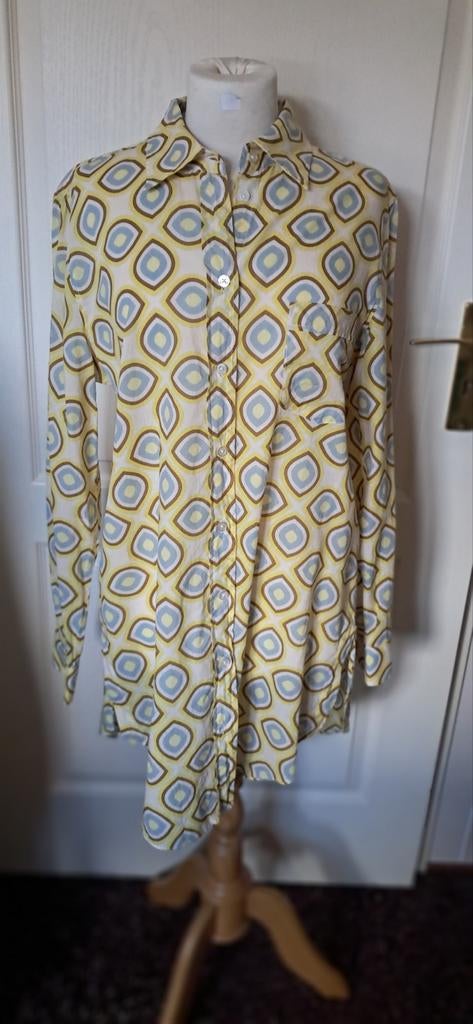 Blouse -0039-ITALY maat M, 100% katoen, geel/blauw/oker/wit, Maat 38/40 (M), Geel, Onbekend, Ophalen of Verzenden