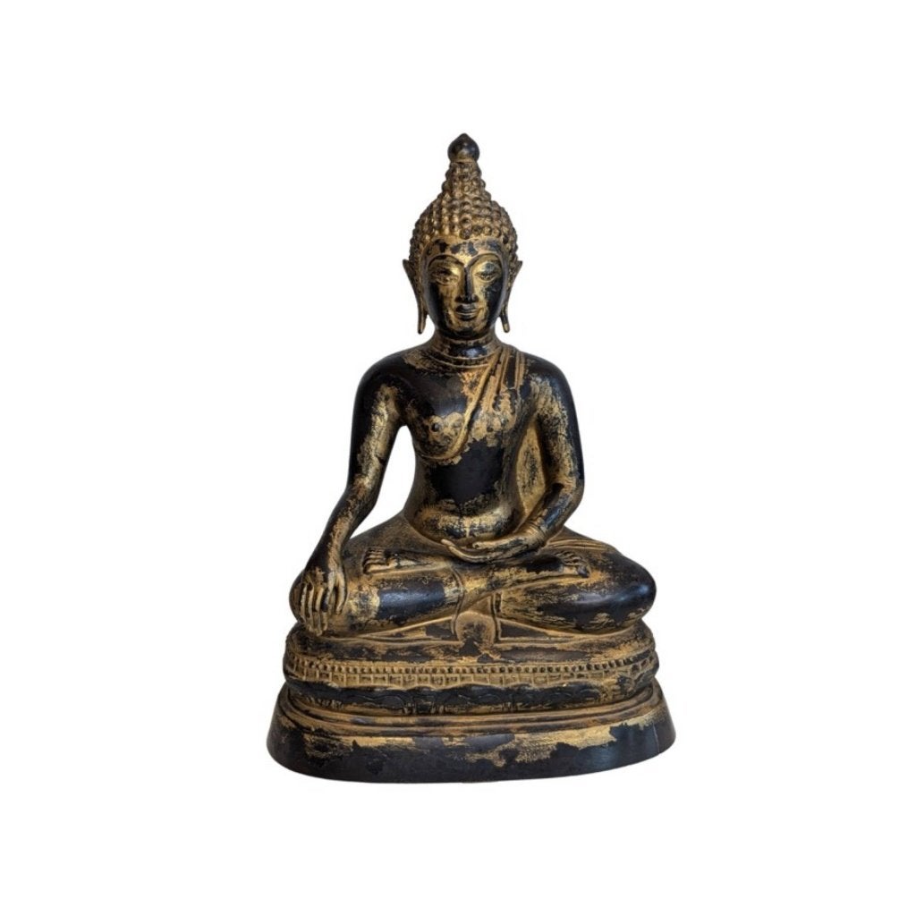 Mandalay Boeddhabeeld van verguld brons – Myanmar, Gebruikt, 37 cm, Ophalen of Verzenden, Goud