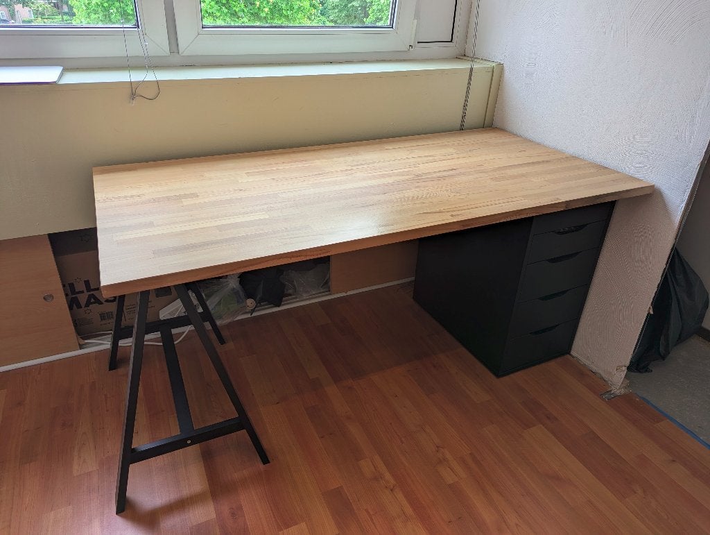 Bureau met massief houten blad (155 x 75,5 cm), Ophalen, 155 cm, Hout, 76 cm