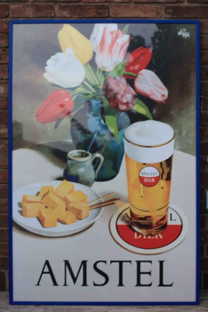 amstel bier poster xl ondertekend door WYGA, Ophalen of Verzenden, Zo goed als nieuw, Reclamebord, Plaat of Schild, Amstel